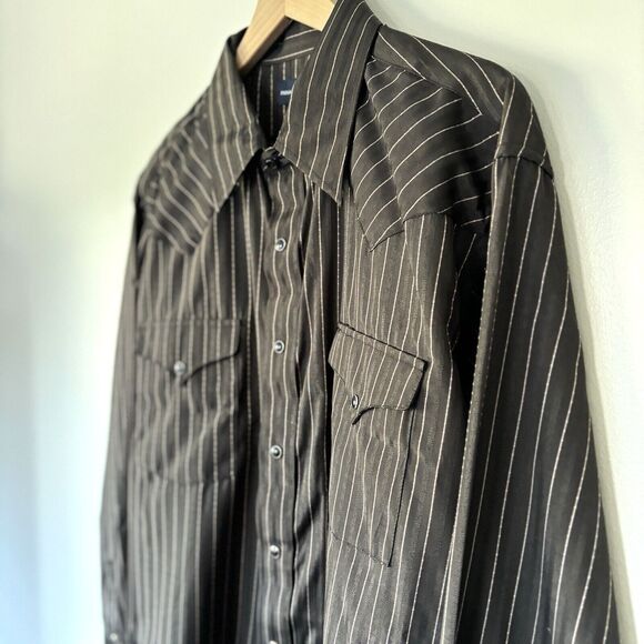 Panhandle Slim Western Shirt XL 17.5 35 Pearl Snap Black Pinstripe Retro NWT - Picture 3 of 15